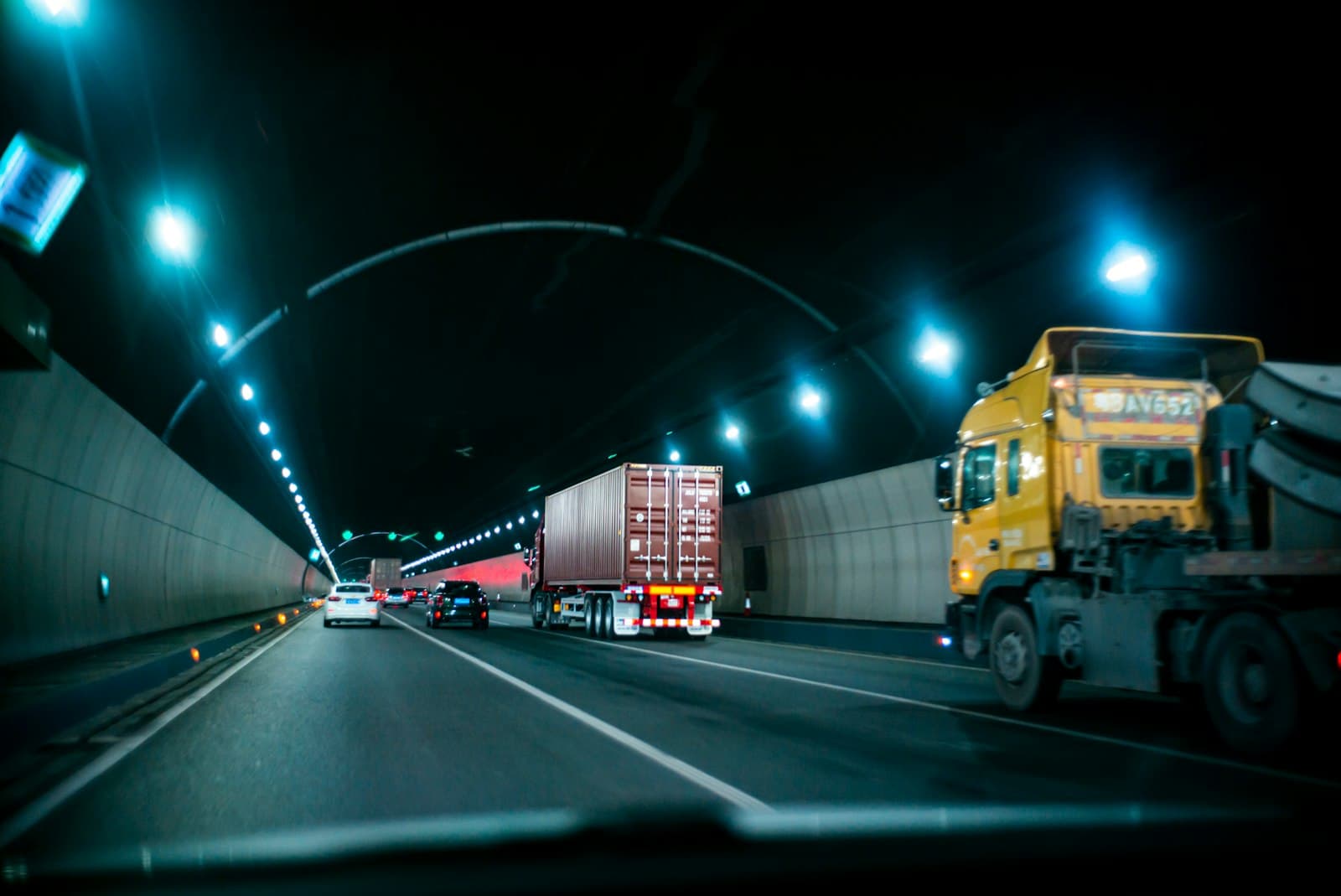Semi truck driving a long-haul route at night