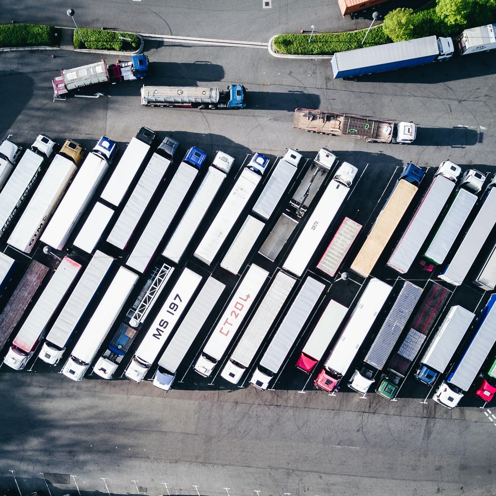 Aerial view of a trucking fleet yard