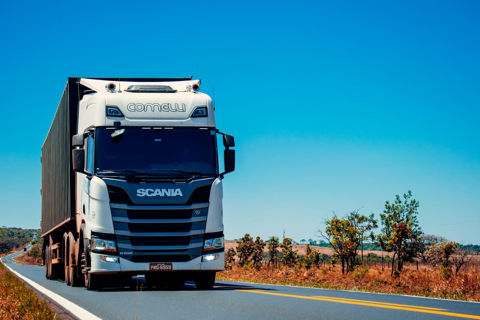 White semi truck on an OTR long-haul route